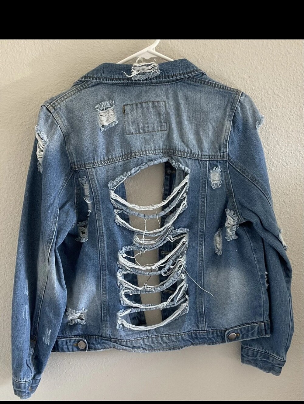 Between Us Distressed Ripped Back Denim Trucker Jacket Sz. 1x